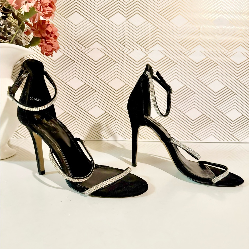 Forever 21 Black Rhinestone Strappy Stiletto Size 5.5